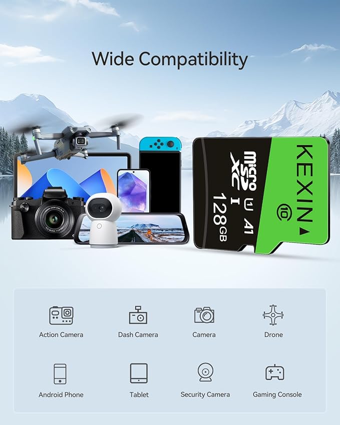 KEXIN 128GB Micro SD Card 3 Pack - Full HD High Speed microSDXC+ SD Adapter UHS-I C10 U1 TF Card for Tablet Action Camera Dash Cam Drone Game Console, 128 G 3 Pack