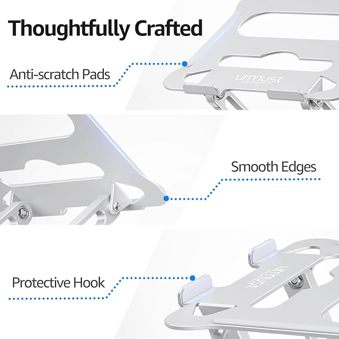 Urmust Laptop Notebook Stand Holder Adjustable Ultrabook Stand Riser Portable Compatible with MacBook Air Pro HP Dell XPS Lenovo All laptops 10-15.6"(Silver)