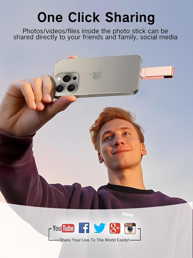 512GB Flash Drive Intended for iPhone iPad, Memory Stick Storage for Photos and Videos Backup, Compatible with iPhone iPad Android PC, Plug and Play, No Application Required (Rose Gold)