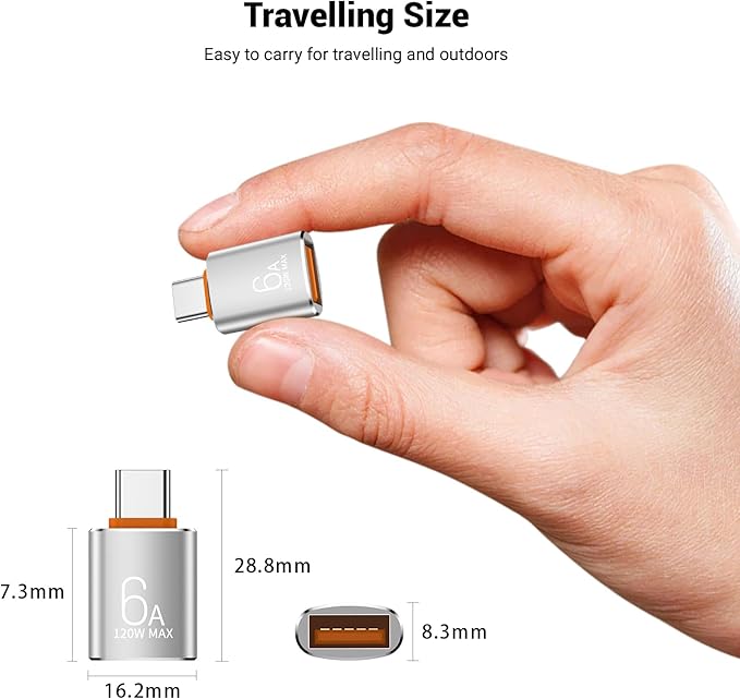 10 Pack 10Gbps/120W USB C to USB3.1 Adapter, Silver Type C Male to USB Female Adapter for Smartphone, PC, Laptop, Tablet, Keyboard etc.