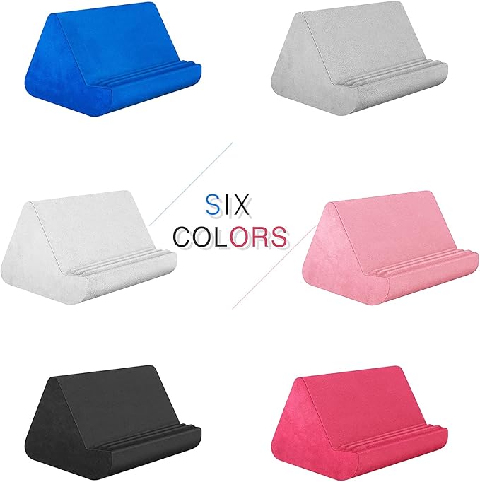 Soft Tablet Stand Pillow with Pocket,Adjustable 3 Viewing Angle,Lazy Holder for Bed Sofa,Compatible with iPads Tablets eReaders Smartphones Books Magazines (Black)