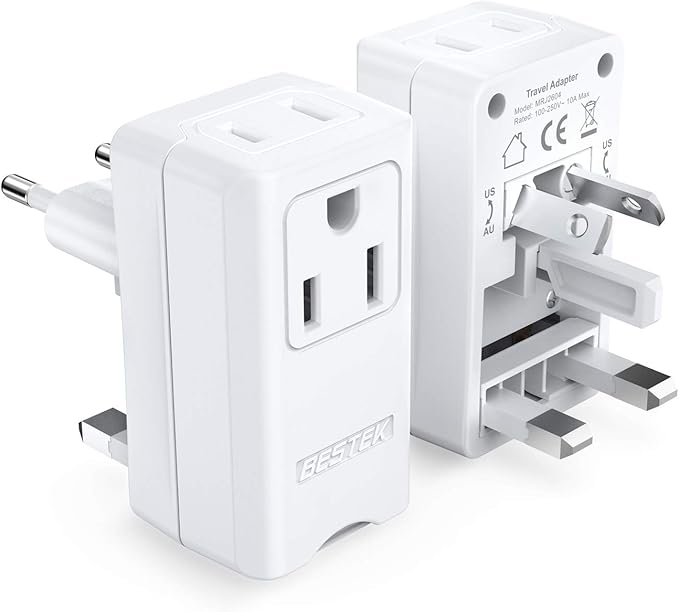 BESTEK Worldwide Travel Plug Adapter, Dual 100-250V Input Plug Adapter Universal All-in-One Travel Adapter Travel Power Adapter for UK, Europe, AU, JP, US, Type A/I/G/C - 2 Pack