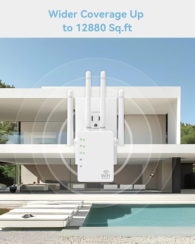 WiFi Extender Signal Booster with 1200Mbps Dual Band (Covers Up to 12880 Sq.ft for 105+ Devices), WiFi Booster with 4 Antennas 360° Coverage, WiFi Repeater with 1 - Tap Setup & Ethernet Port