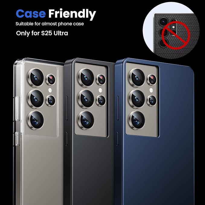 WSKEN for Samsung Galaxy S25 Ultra Camera Lens Protector - Ultra Thin Case Friendly, 9H Shatterproof Tempered Glass with Aluminum Metal Circle Camera Screen Protector Cover Accessories, Gray