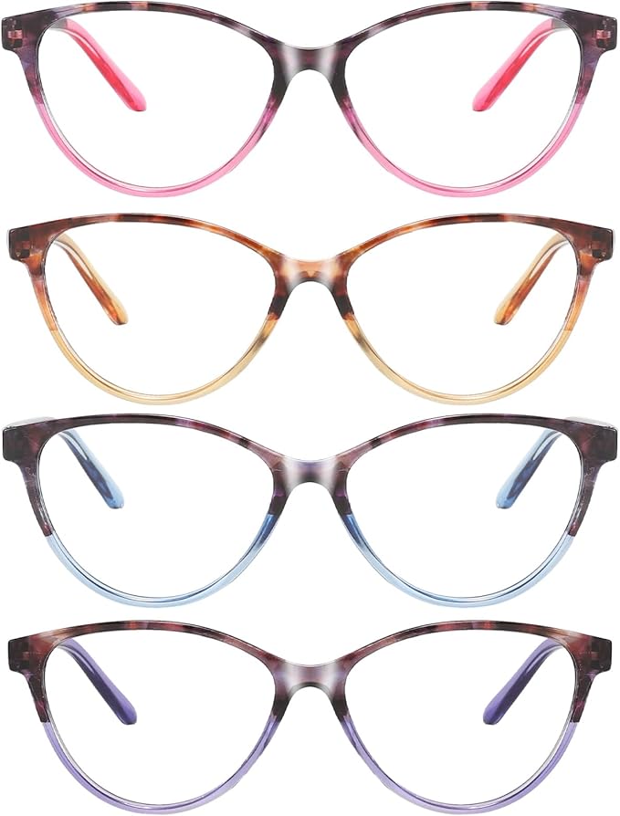 Przene 4 Pack Blue Light Blocking Reading Glasses,Readers for Women and Men with Spring Hinge