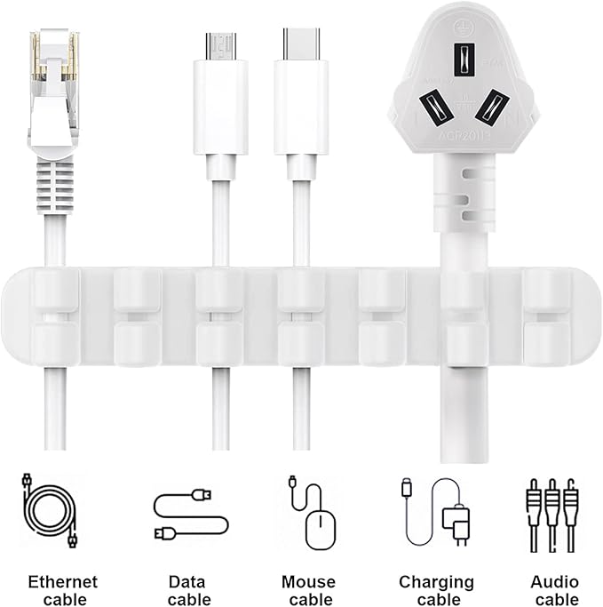 SOULWIT Upgraded Cable Holder, Cable Management Cord Organizer Clips Silicone Self Adhesive for Desktop USB Charging Cable Power Cord Bedside Wire PC Office Home (3/5/7 slot,White)
