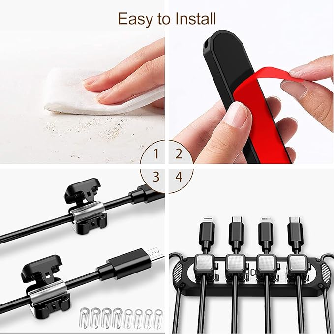 Dracool Magnetic Cable Holder 6 Slots Cable Clips Cable Management Wire Organizer Under Desk Self Adhesive Sticky for USB Cord Wall Nightstand Car Charging Power Office Home Wire Clips - Black