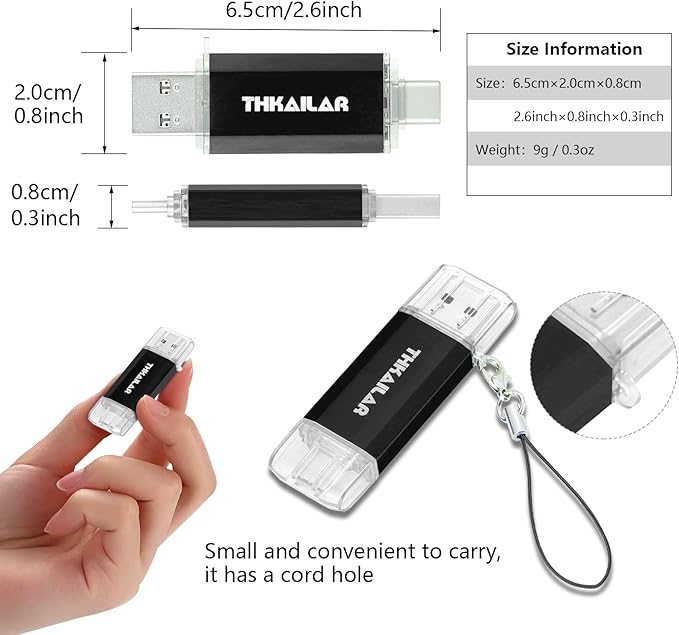 Thkailar USB C Thumb Drive 128GB OTG USB 3.1 Flash Drive Dual for Business Traveler Compatible with Android Phone/PC/Mac Pro External Storage Data(Black)