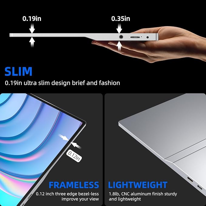 UPERFECT Portable Monitor 4K, 15.6'' Silvery 3840x2160 UHD HDR USB-C Monitor, 100% AdobeRGB, 400cd/㎡Brightness, IPS FreeSync Speaker Travel Extra Screen for Laptop, Type-C HDMI, VESA & Smart Case