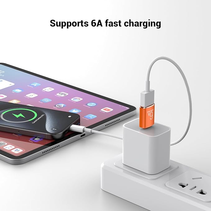 8 Pack 10Gbps/120W Type C Male to USB Female OTG Adapter, Orange USB C to USB3.1 Adapter for Smartphone, PC, Laptop, Tablet, Keyboard etc.