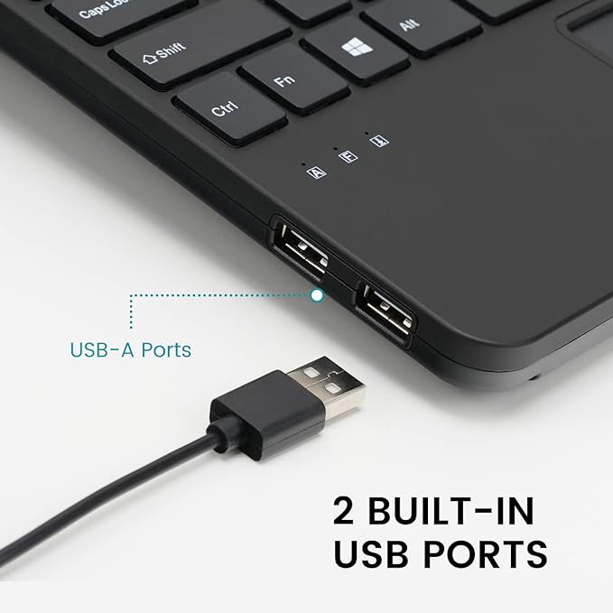Perixx PERIBOARD-525 US, Wired Mini USB Keyboard with Touchpad - X Type Scissor Keys - 11.18x7.17x1.1 Inches - Build-in 2 USB Hubs - US English