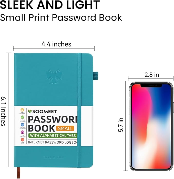 Password Book with Alphabetical Tabs, Hardcover Password Keeper, Size 4.4''x 6.1'' Password Notebook for Saving Internet Login, Username, Password Organizer for Computer & Website Logins,