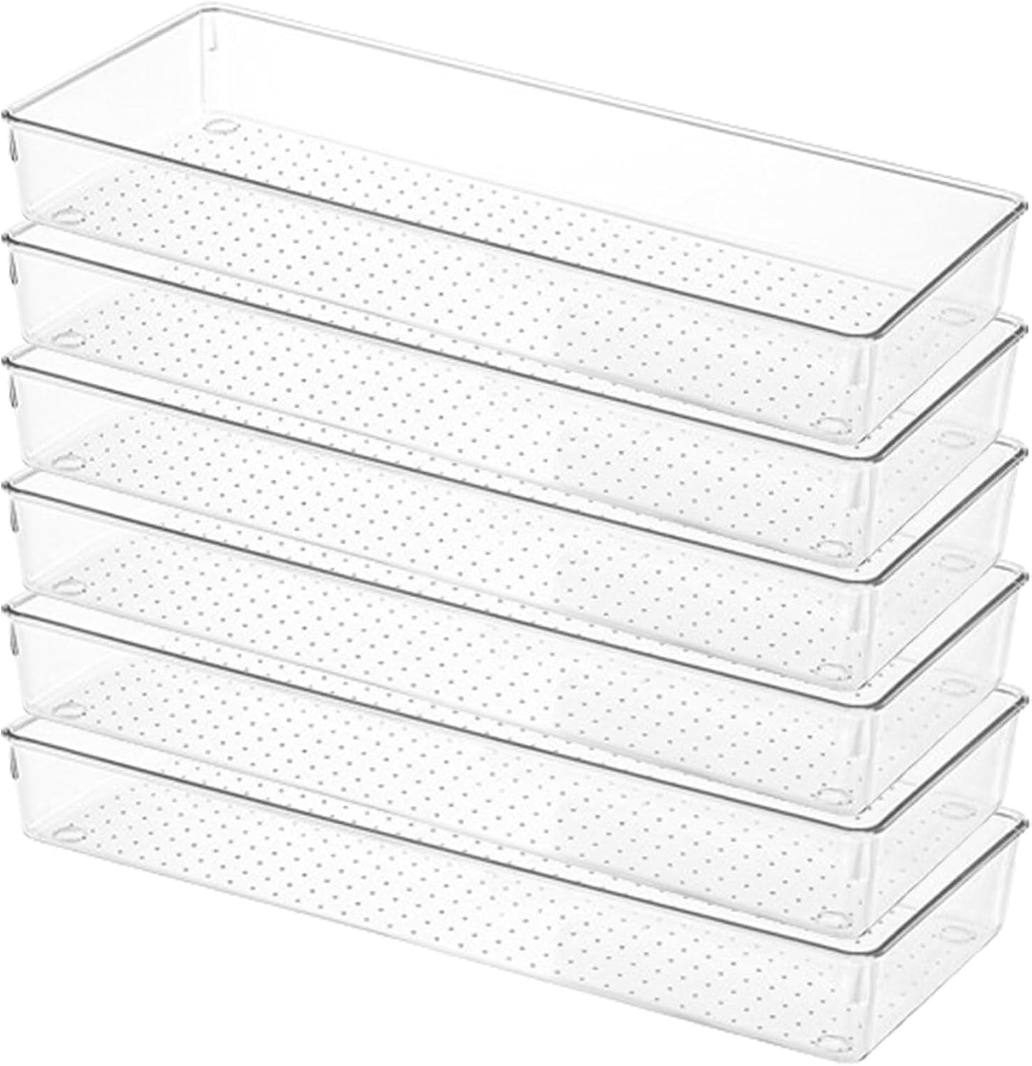 6 Pack Clear Drawer Organizer Trays Plastic Drawer Organizers Set 15 x 6 x 2 Inch Desk Drawer Divider Storage Bins Stackable Drawer Organizer Trays for Dresser Makeup Kitchen Office