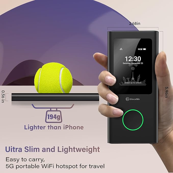 GlocalMe Numen Air 5G Mobile Hotspot, Portable WiFi Hotspot for Travel in 200+ Countries, Ultra High Speed Pocket Hotspot Device with Speed Up to 2.5Gbps, No SIM Card Required, 16 Connected Devices
