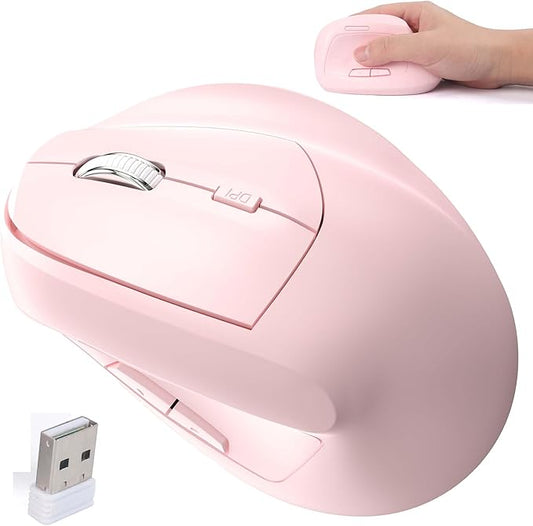 Wireless Bluetooth Mouse Vertical Ergonomic Dual Mode Rechargeable Silent Portable High Precision Optical Cordless Mice with USB Receiver for PC/Laptop/Tablet/MacBook Boy Girl,Reduce Wrist Pain（Pink）