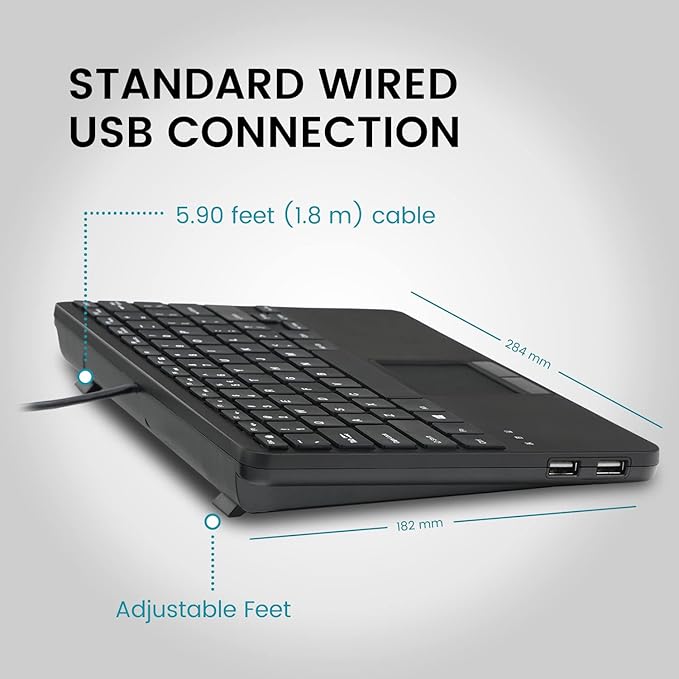Perixx PERIBOARD-525 US, Wired Mini USB Keyboard with Touchpad - X Type Scissor Keys - 11.18x7.17x1.1 Inches - Build-in 2 USB Hubs - US English