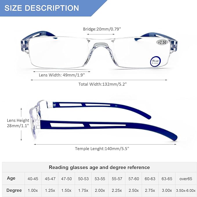 AQWANO Blue Light Blocking Computer Reading Glasses 5 Pack Clear Frame Rimless Readers Anti Glare Filter Lightweight for Women Men, 2.5