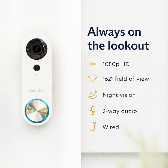 SimpliSafe Wired Doorbell,1080p - Compatible with SimpliSafe Home Security System - Latest Gen