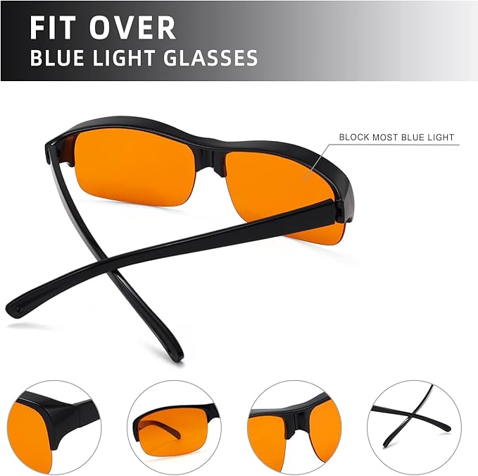 Eyekepper 100% Anti-Blue Light Blocking Fitover Glasses Wear Over Computer Glasses With Amber Lens