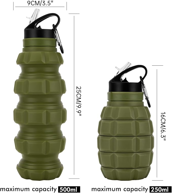 QiCheng&LYS Collapsible Water Bottle Sports Bottle 19.5OZ/580ml Travel Water Bottle for men women kids. BPA Free Food Grade Silicone. (Army green)