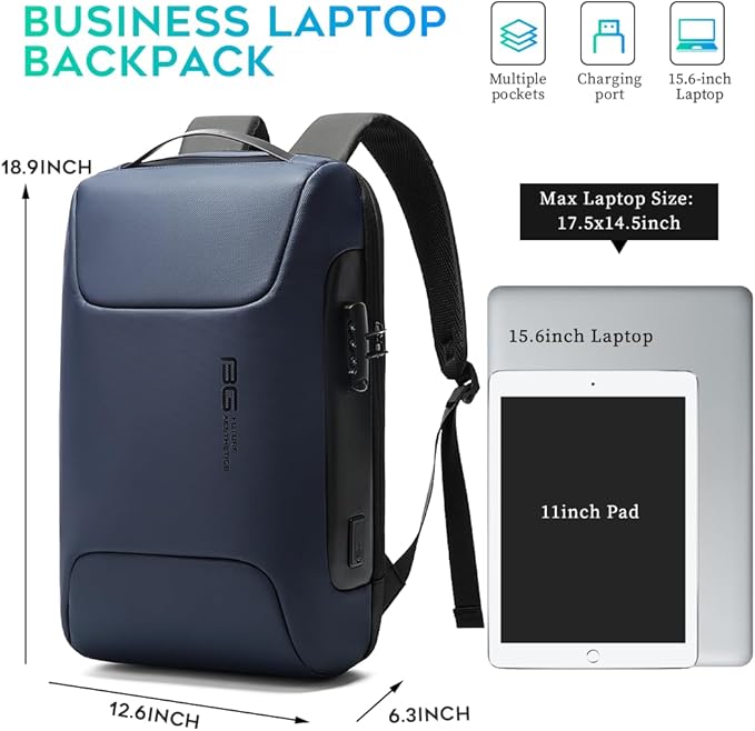 BANGE Anti Theft Backpack with Lock,Business Backpack with USB Charging Port, Office Laptop Fit for 15.6 INCH Laptop