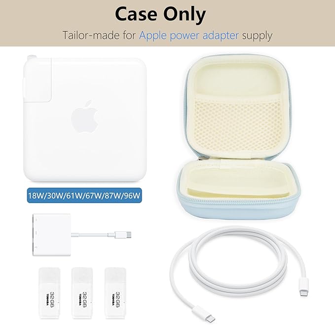 Charger Case for Macbook, Portable Tech Electronic Organizer Bag, Travel Storage Pouch for Laptop Accessories, MacBook Power Adapter, Charging Cords, USB Drives, Power Bank (Blue, M)