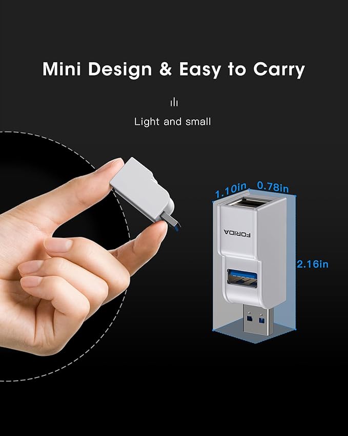 Mini USB Hub 3-Port USB Splitter 1 in 3 Out, USB Expander Adapter with USBA 3.0 Data Transfer Port, 2 USB 2.0 Ports Hub, USB Dongle for PC, Laptops, Keyborad, Mobile Hard Disk and More(White)