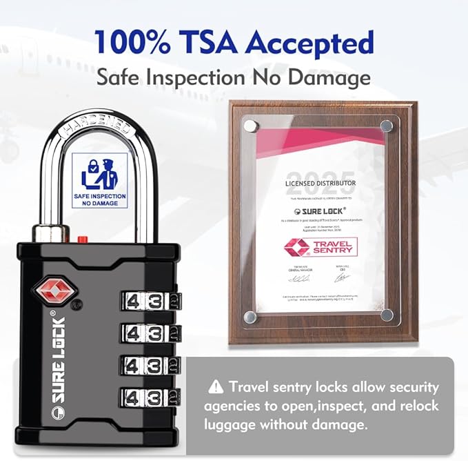 SURE LOCK TSA Accepted Heavy Duty Big Combination Luggage Padlock for Gun Cases, Transporting Equipment Cases in Trade Show, Music and Medical Industries (2, Black)