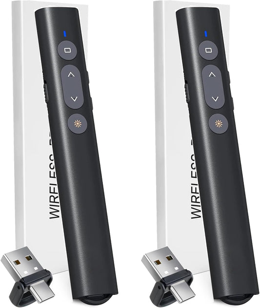 (2 Units) Presentation Clicker for PowerPoint Red Laser Pointer, USB A C Wireless Presenter Remote, Google Slide Advancer Projector Smart Board Slideshow PPT Clicker for Mac/Laptop/Computer/Office