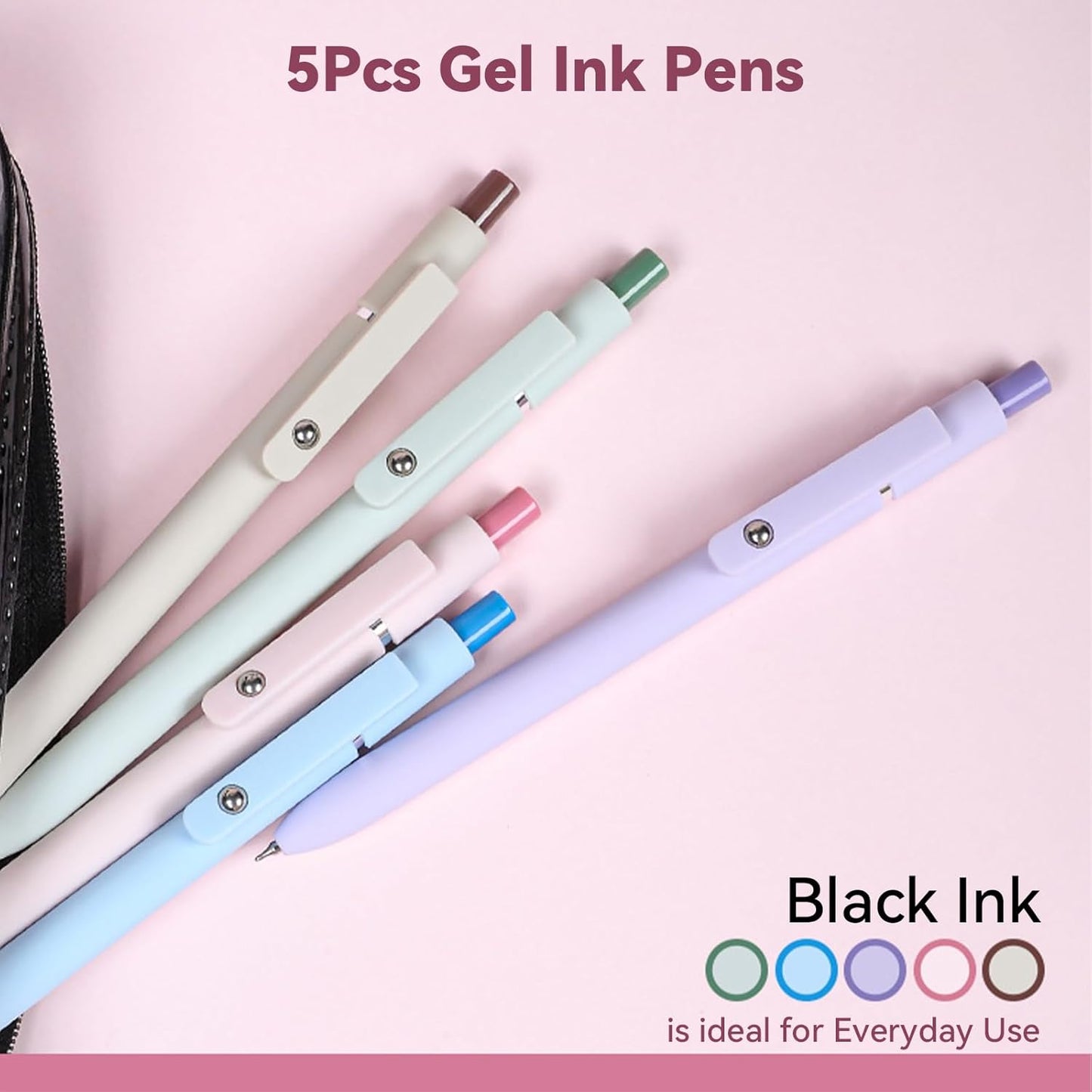Gel Pens, 5Pcs 0.5mm Fine Point Pens With Smooth Wirting,Quick Dry Aesthetic Pens For Journaling, Ballpoint for Office School Supplies,Gifts for Women Men Student(Sugar)
