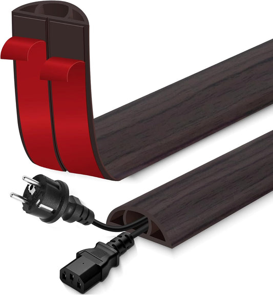 Floor Cord Cover for Wires on Floor Self Adhesive Cord Hider Floor Cable Management Wire Covers for Cords Protector Prevent Cable Trips Cord Cavity W 0.51" x H 0.31", Black Walnut, 10Ft