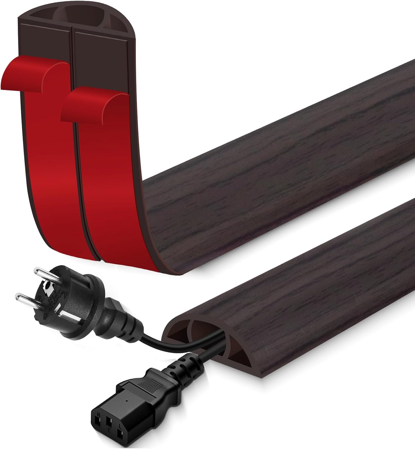 Floor Cord Cover for Wires on Floor Self Adhesive Cord Hider Floor Cable Management Wire Covers for Cords Protector Prevent Cable Trips Cord Cavity W 0.51" x H 0.31", Black Walnut, 3.3Ft