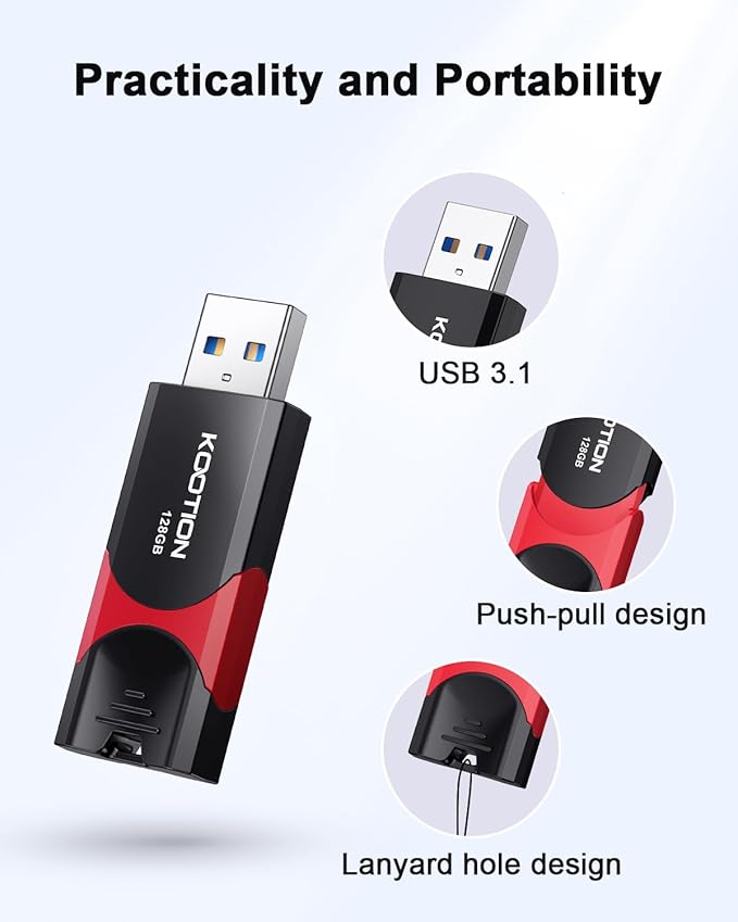KOOTION 128GB USB Thumb Drive 3.1 Flash Drive Ultra High Speed up to 150MB/s, Retractable Memory Stick, 128G External Solid State Flash Drive