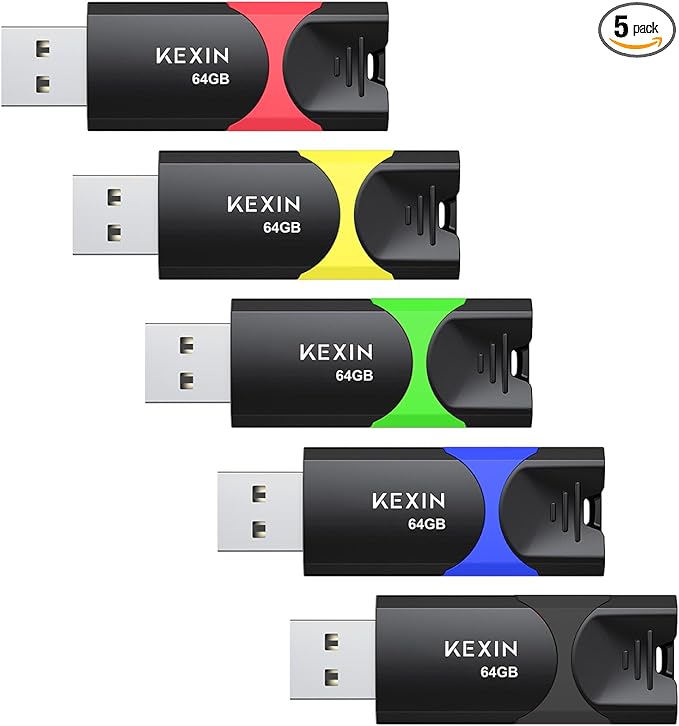 KEXIN Flash Drive 64GB Thumb Drive 5 Pack 64 GB USB Flash Drive USB 2.0 Memory Stick 64G Thumb Drives Jump Drive Data Storage (64GB, 5 Mixed Colors)