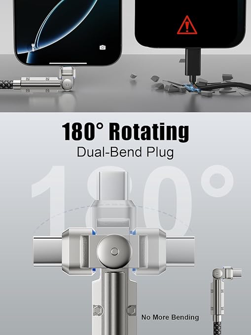 Upgraded 60W USB C Cable 10FT,180°Rotation Long USB C to USB C Fast Charging Cable, Nylon Braided Type C Charger Cord for iPhone 17/16/15,MacBook,iPad,Samsung