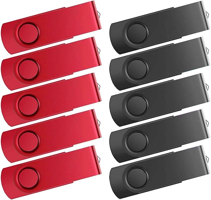 USB Flash Drive 16GB 10 Pack FEWINA USB 2.0 Flash Drives Bulk 16 GB Thumb Drive Swivel Memory Stick Jump Drive Pen Drive for Storage and Backup（Black and Red,10PCS 16GB）