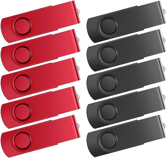 USB Flash Drive 2GB 10 Pack FEWINA USB 2.0 Flash Drives Bulk 2 GB Thumb Drive Swivel Memory Stick Jump Drive Pen Drive for Storage and Backup（Black and Red,10PCS 2GB）