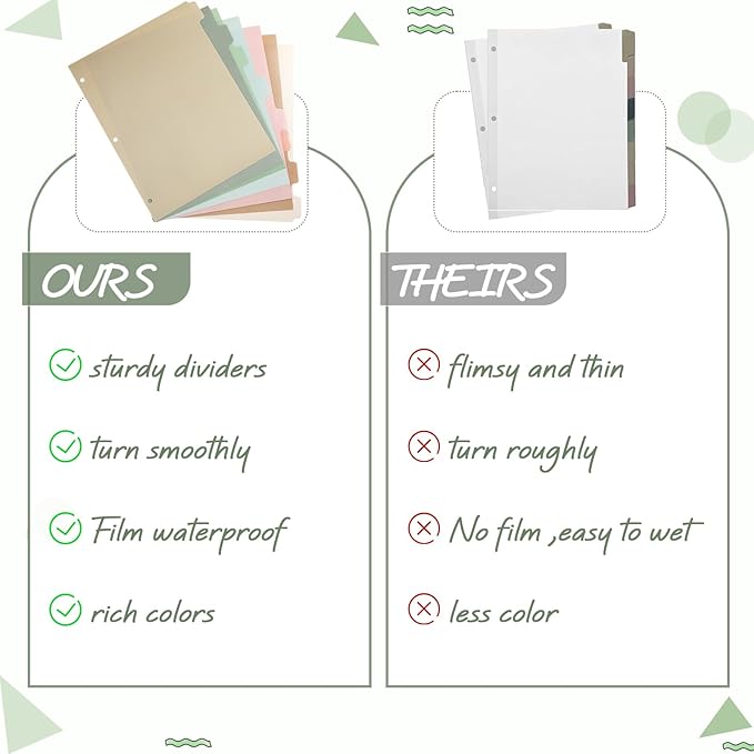 Honoson 12 Sets 8 Tab Dividers for 3 Ring Binders Plastic File 8.5 x 11 Inch Paper Multicolor Page Binder Index Dividers for School Office(Dark Color)