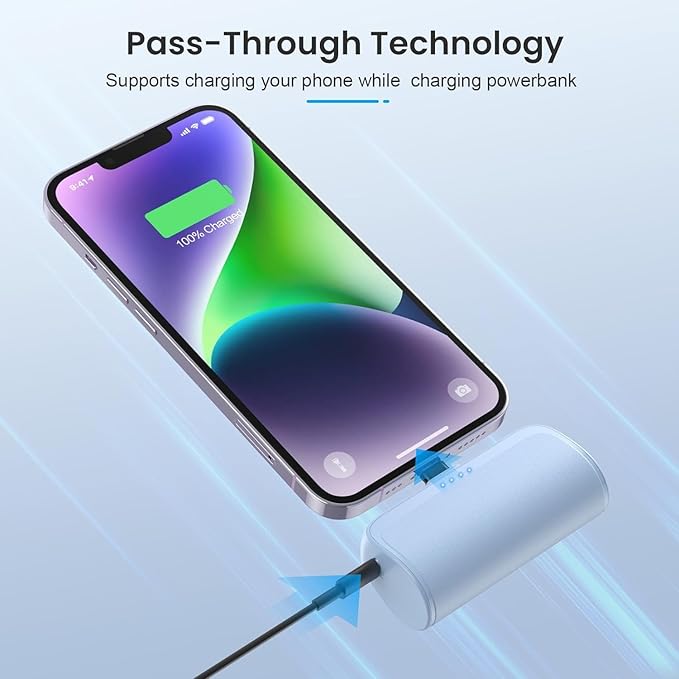 [2 Pack]Mini Portable Charger for iPhone 5200mAh,20W PD Fast Charging Power Bank,Ultra-Compact Battery Pack Travel Portable Charger Compatible with iPhone 14 13 12 11 X 8 7 6 Series,Purple +Light Blue