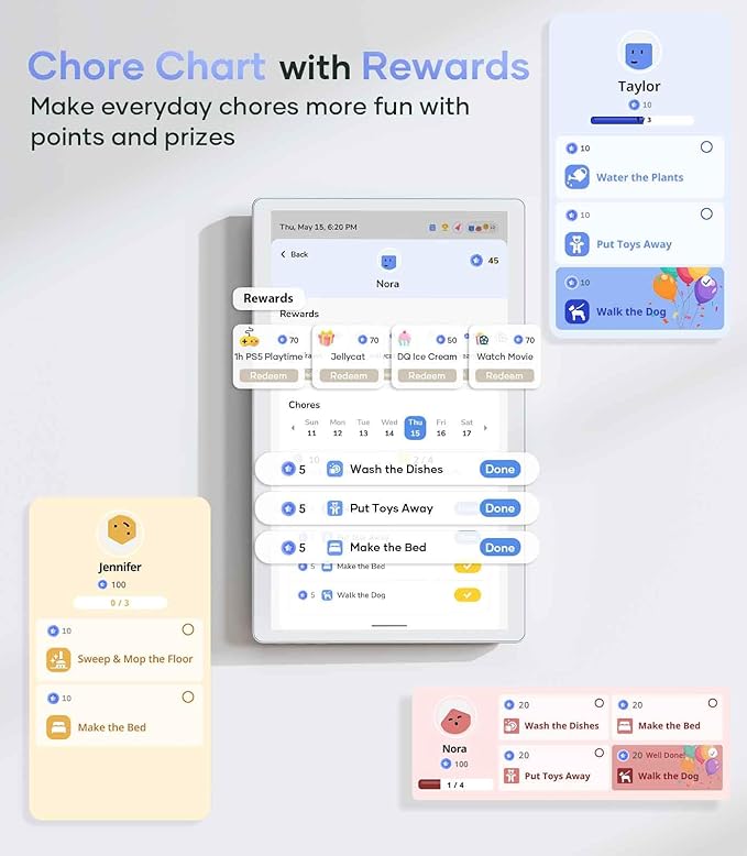 Digital Calendar+ 2: 15.6 Inch Wall Touch Screen Chore Chart Customize Dashboard Smart Electronic Calendar for Family Schedules Meal Planner Support App Store with Stand Wall Mount White