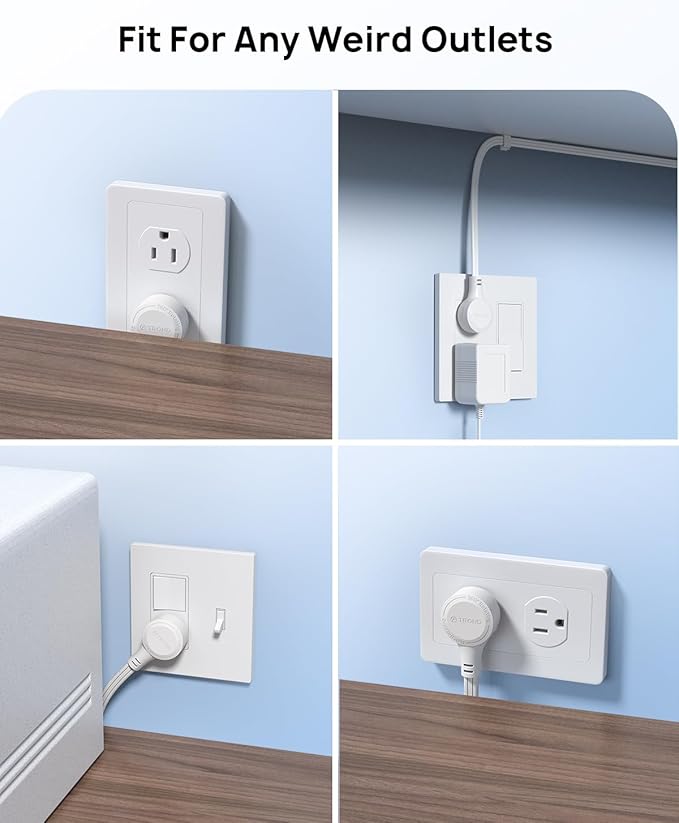 TROND Flat Extension Cord 15ft with 360° Rotating Plug, Low Profile Small Power Strip, 3 Prong Grounded Outlets Cube, 13A, SPT 16/3 AWG Cable, for Indoor Home Office Kitchen Cruise Essentials, White