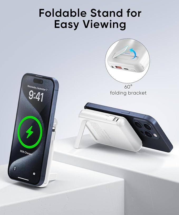 Magnetic Power Bank 12000mAh for Magsafe Portable Charger, 22.5W Fast Charger Wireless Battery Pack with Built in Cables, for iPhone 16/16 Plus/16 Pro/16 Pro Max iPhone 15/14/13/12 Series