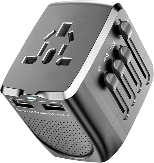 International Travel Adapter Voltage Converter Combo for 100V-240V with 2 USB Ports, USA to UK Europe Australia 200+ Countries 1