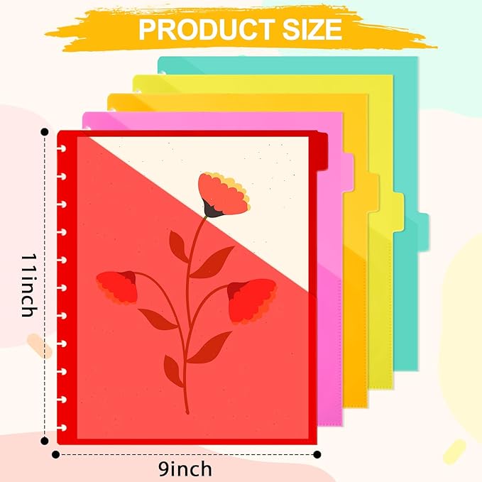 8 Pcs Discbound Pocket Dividers 8.5 x 11 Dividers with Tabs and Pockets Discbound 8 Tab Pocket Folders Letter Size Binder Divider Plastic Disc Planner Supplies for Business School Office(Colorful)