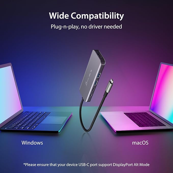 j5create USB4 8K60 Slim Hub - 6 in 1 USB4 Hub with 8K60/4K144 HDMI, PD Charging, USB-A, USB-C Ports | Compatible with MacBook, Windows Laptops, Thunderbolt 3/4, and USB4 Devices (JCH453)