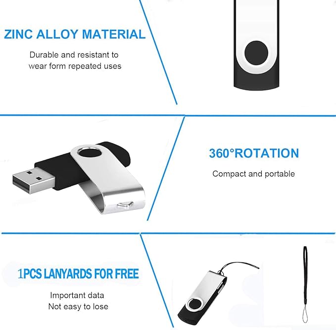 EASTBULL 100PCS Bulk Flash Drives 4 GB USB 2.0 Flash Drives Pack Thumb-Drive Bulk USB Drive Bulk Swivel Pen Drive (Black)