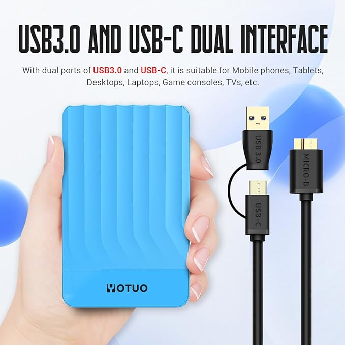 Portable External Hard Drive Storage Expansion Mobile HDD USB 3.0 for PC, Mac, Desktop, Laptop, PS4, PS5, Xbox One X/S, Xbox 360, Xbox Series X/S, Office & Game (Blue, 1TB)