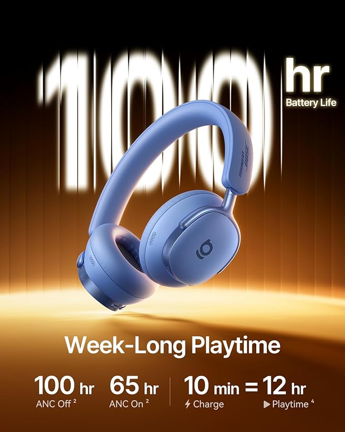 Baseus Inspire XH1 Adaptive Active Noise Cancelling Headphones, Sound by Bose, Dolby Audio, Premium Real-Time Adaptive ANC, Adaptive Tuning Rich Sound, Hi-Res Audio, 100H Playtime -Twilight Blue