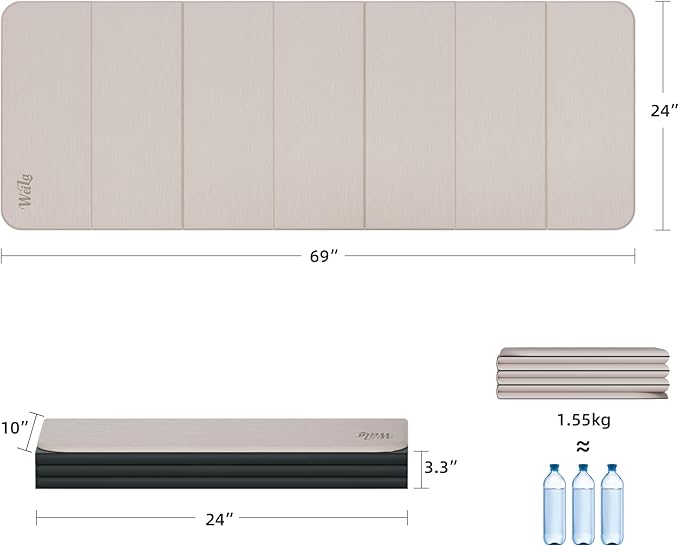 1/2inch Extra Thick Foldable Yoga Mat with SGS Certified Odourless POE Material - Light Weight Non Skid Easy to Clean Travel Workout Excercise Mat, 71x24inch