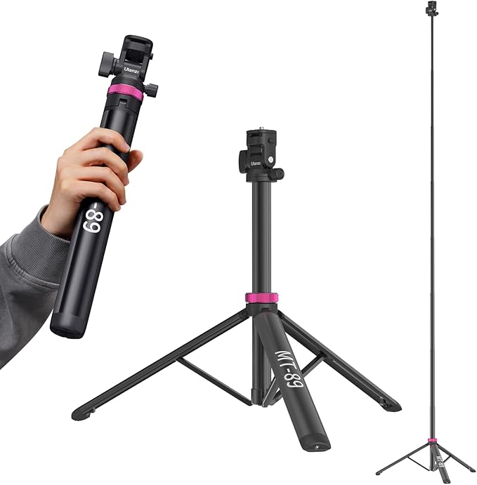 ULANZI MT-89 Extendable Tripod Aluminum, 82" Portable Adjustable Light Stand with 1/4" Screw Quick Release, 360° Ball Head Camera Phone Tripod for Camera Video Light Smartphone, Lightweight for Travel